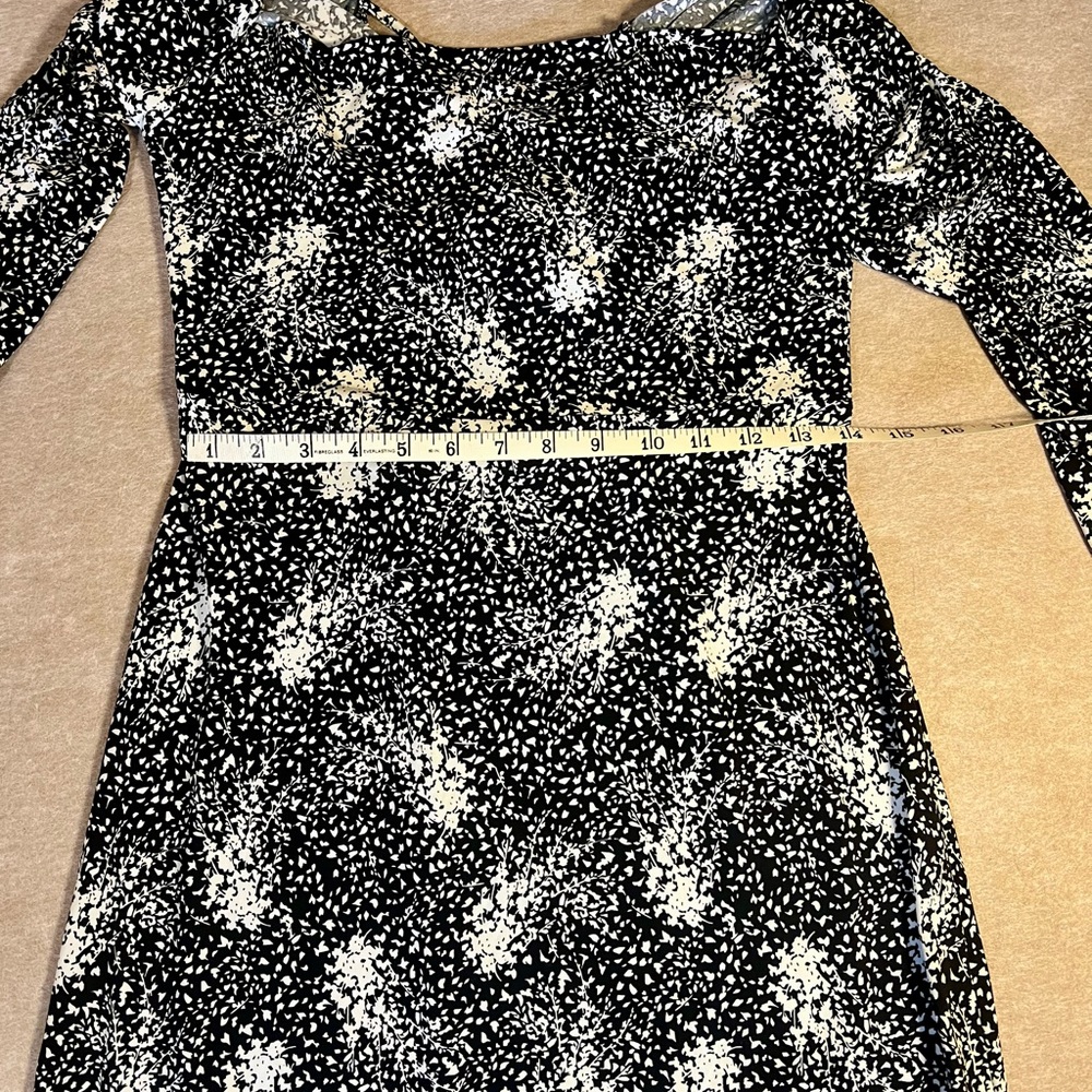Lush Elegant Black & White Print Dress, M, mid calf length, lace up back - Picture 6 of 9